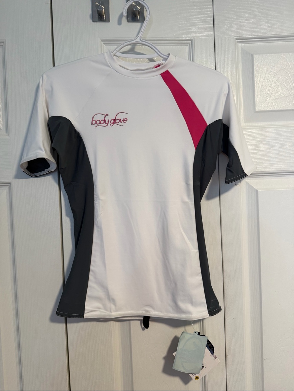 Body Glove White Charcoal Rash Guard with Pink Stripe